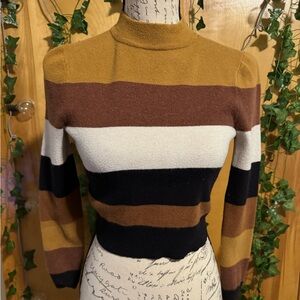Striped, crop turtleneck sweater